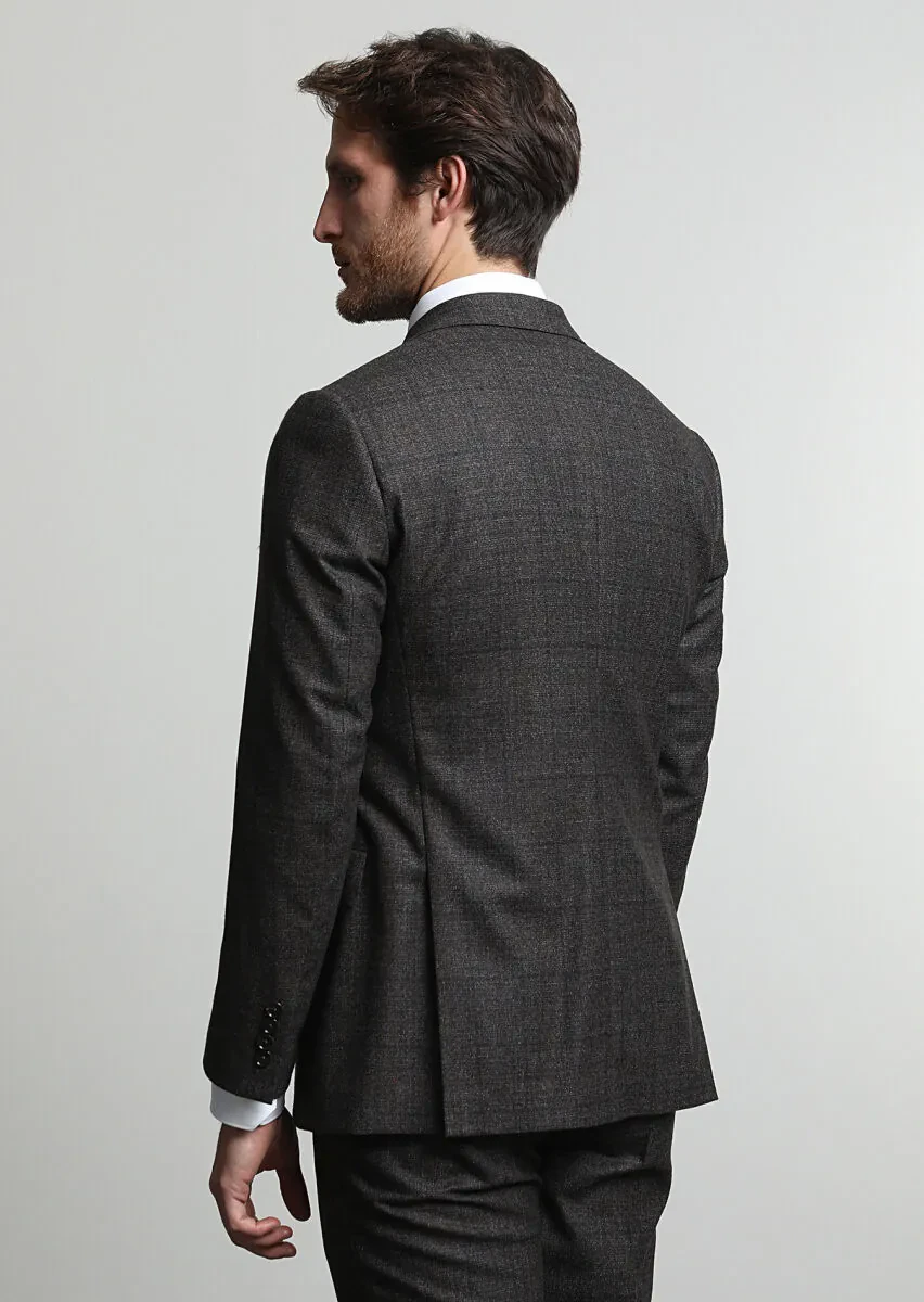Brown Checkered Regular Fit Wool Blended Suit - 4