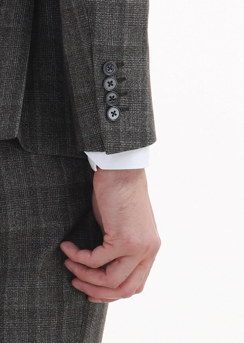 Brown Checkered Zeroweight Slim Fit 100% Wool Suit - 4