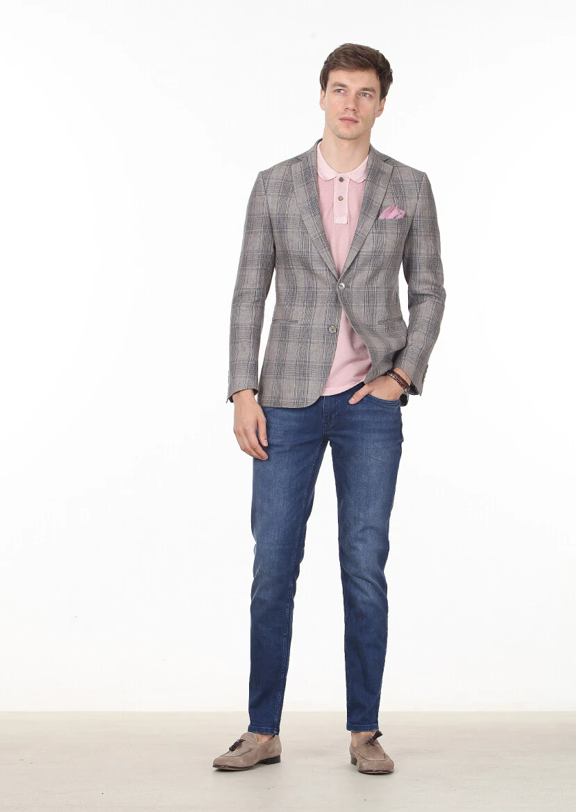 Brown Checkered Zeroweight Slim Fit Cotton Blended Jacket - 3