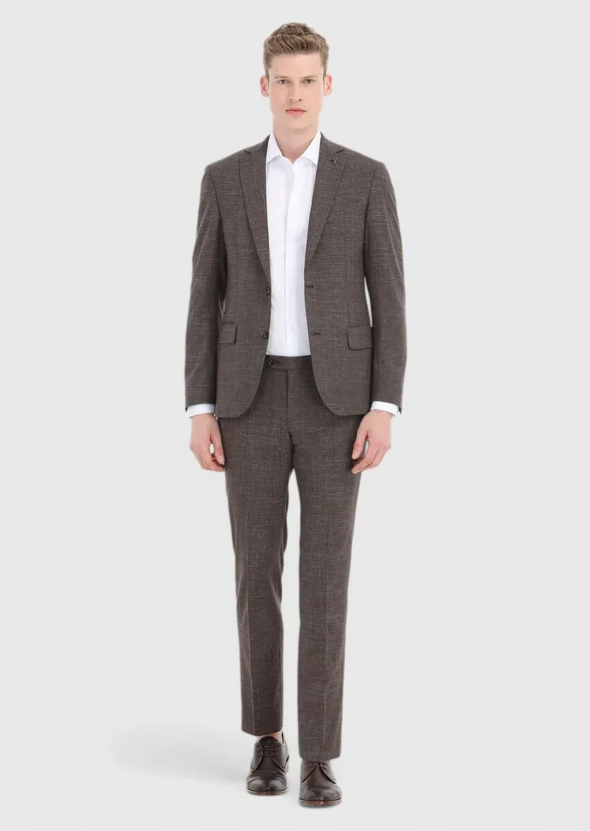 Brown Checkered Zeroweight Slim Fit Wool Blended Suit - 1