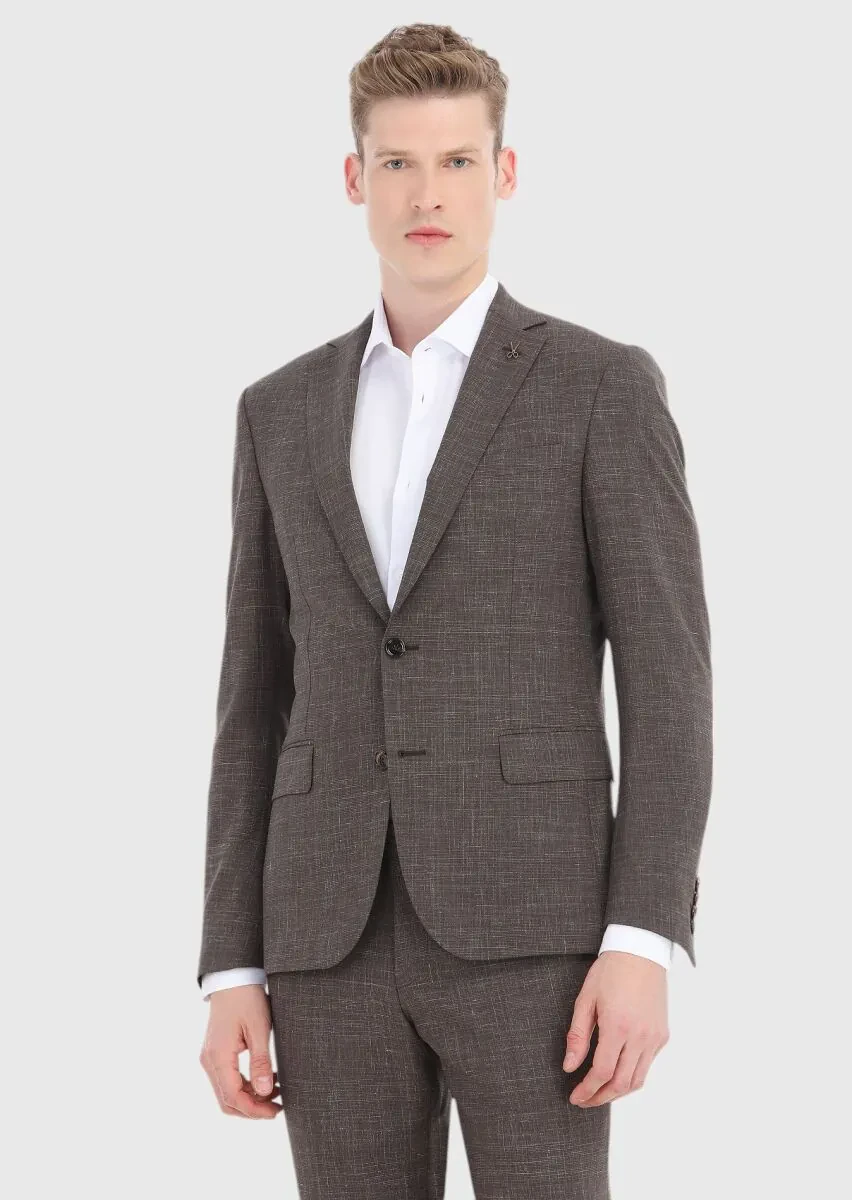 Brown Checkered Zeroweight Slim Fit Wool Blended Suit - 2