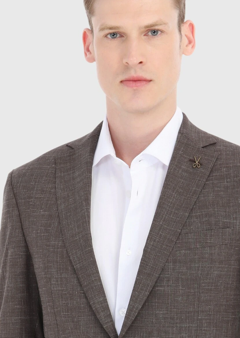 Brown Checkered Zeroweight Slim Fit Wool Blended Suit - 3