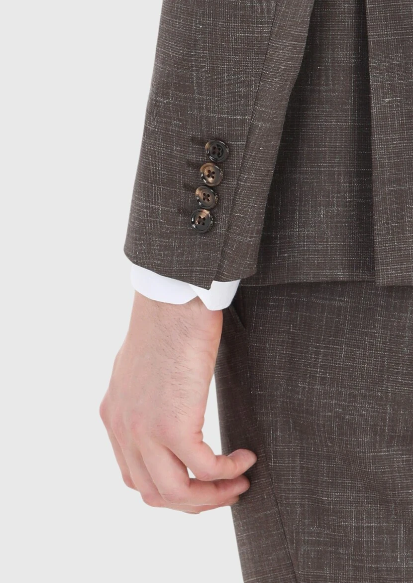 Brown Checkered Zeroweight Slim Fit Wool Blended Suit - 4