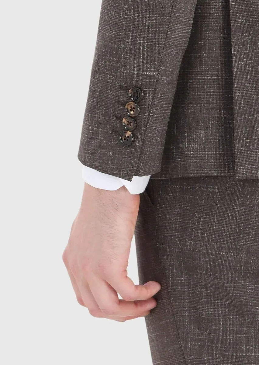 Brown Checkered Zeroweight Slim Fit Wool Blended Suit - 4