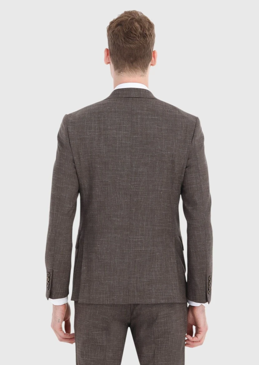 Brown Checkered Zeroweight Slim Fit Wool Blended Suit - 5