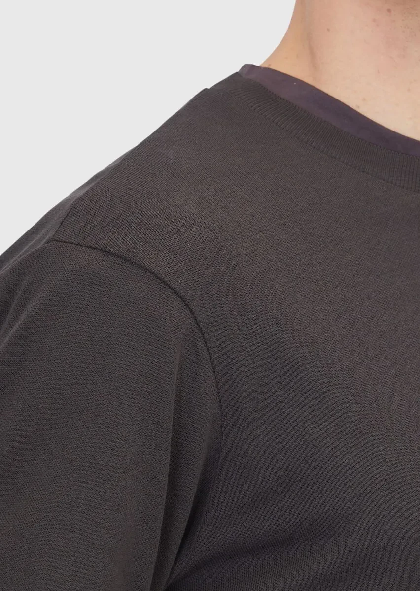 Brown Crew Neck Plain Sweatshirt - 4