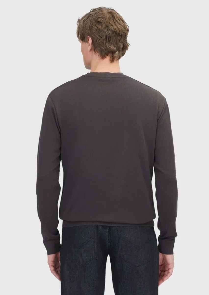 Brown Crew Neck Plain Sweatshirt - 5