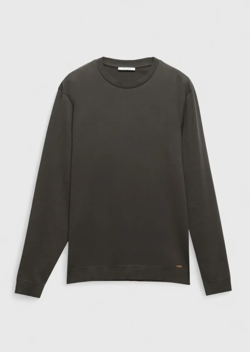 Brown Crew Neck Plain Sweatshirt - 6