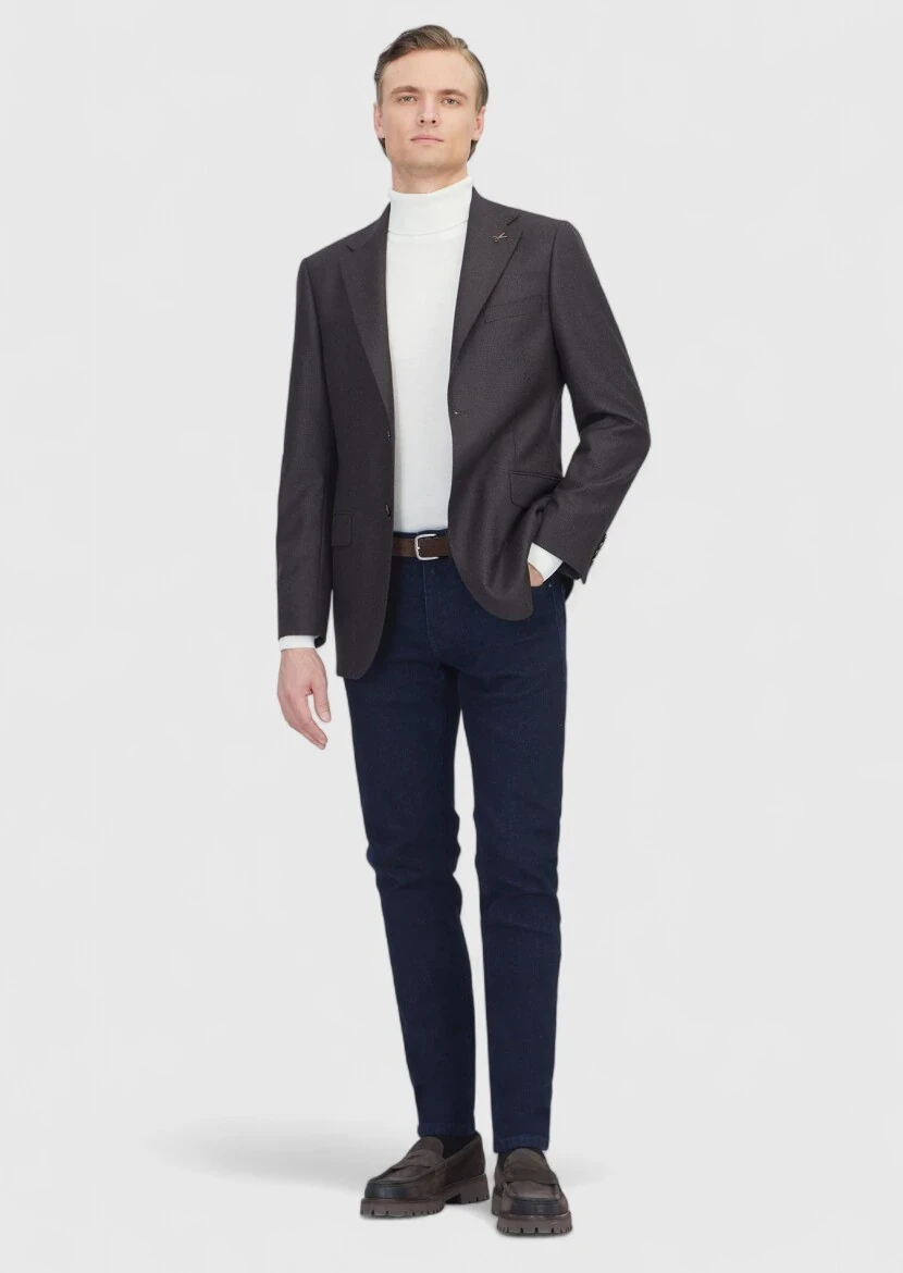 Brown Patterned Regular Fit 100% Wool Jacket - RAMSEY