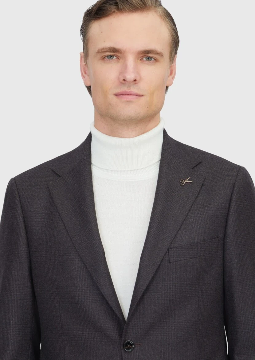 Brown Patterned Regular Fit 100% Wool Jacket - 4