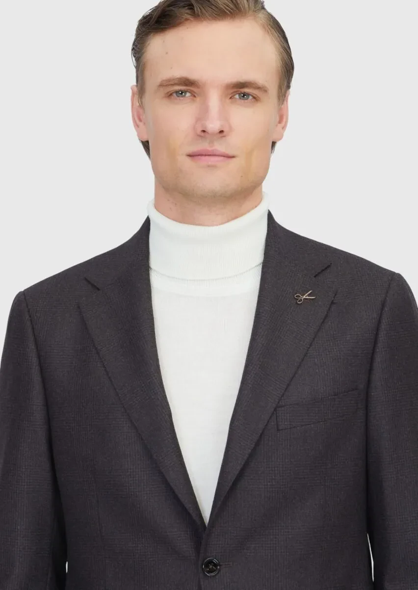 Brown Patterned Regular Fit 100% Wool Jacket - 4