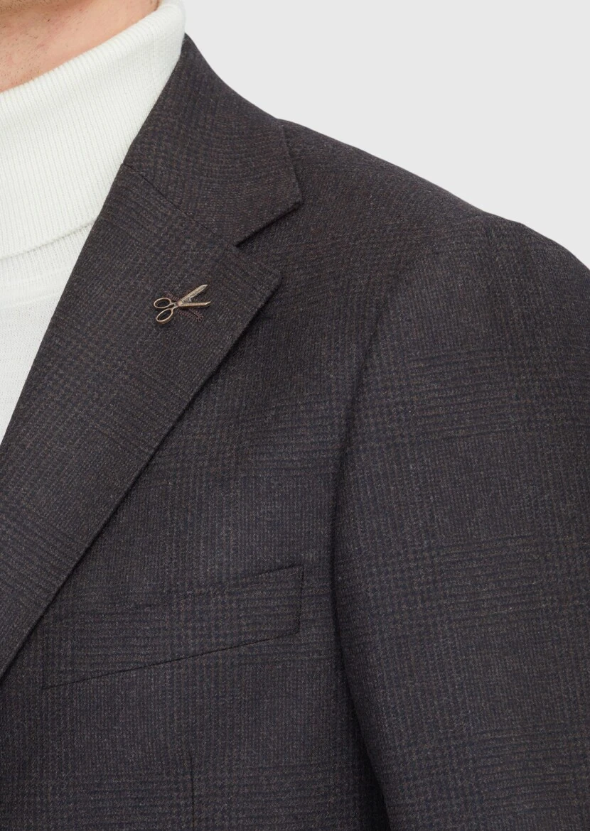 Brown Patterned Regular Fit 100% Wool Jacket - 5