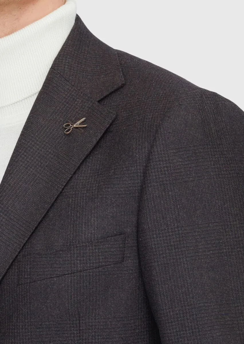 Brown Patterned Regular Fit 100% Wool Jacket - 5