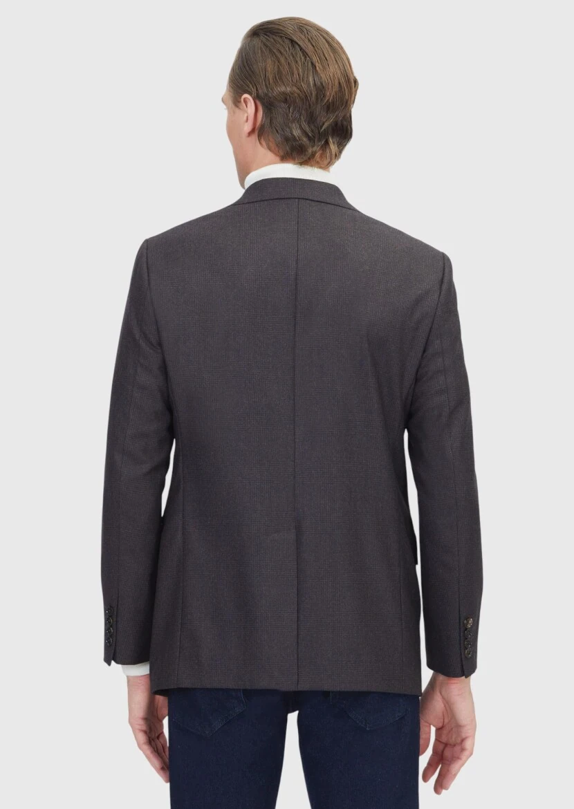 Brown Patterned Regular Fit 100% Wool Jacket - 8
