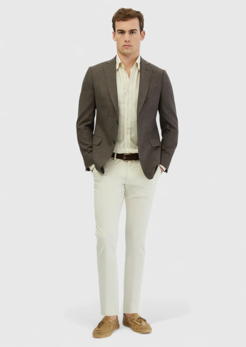 Brown Patterned Regular Fit Silk Blended Jacket - RAMSEY