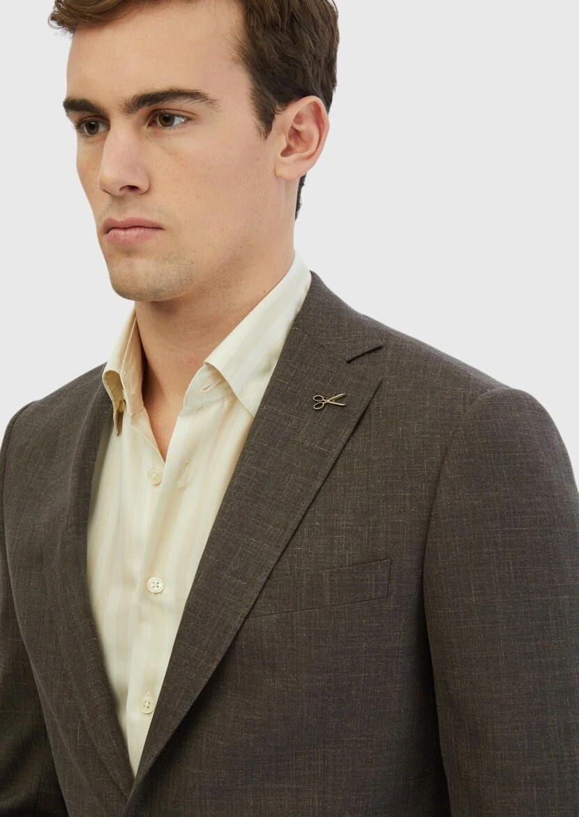 Brown Patterned Regular Fit Silk Blended Jacket - 3