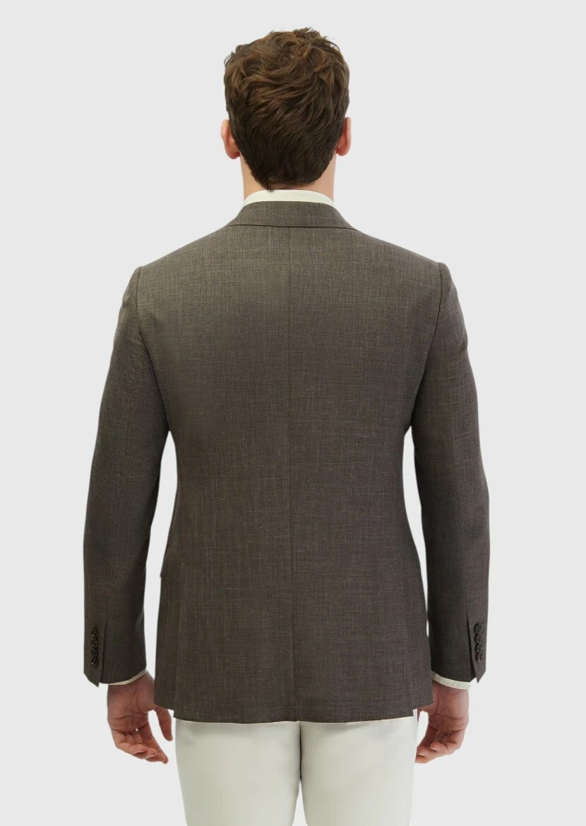 Brown Patterned Regular Fit Silk Blended Jacket - 7