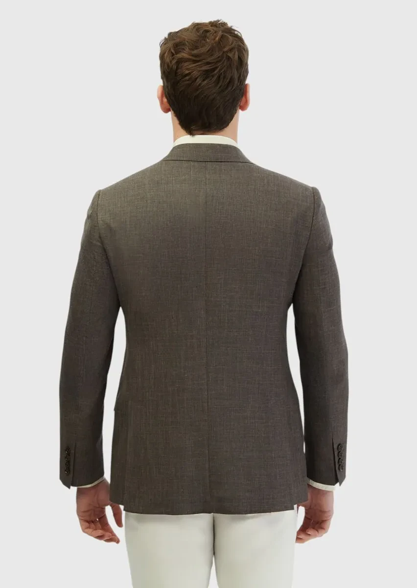 Brown Patterned Regular Fit Silk Blended Jacket - 7