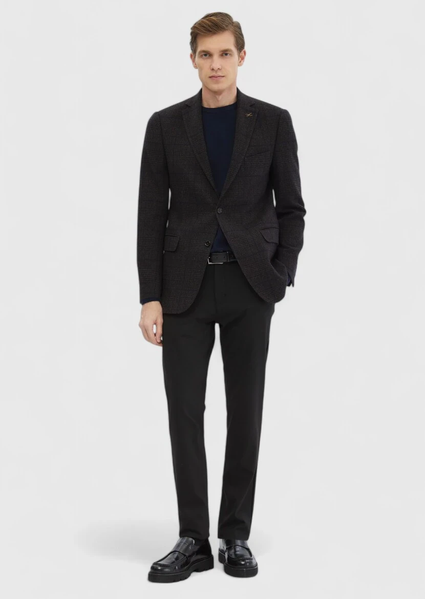 Brown Patterned Regular Fit Wool Blended Jacket - RAMSEY