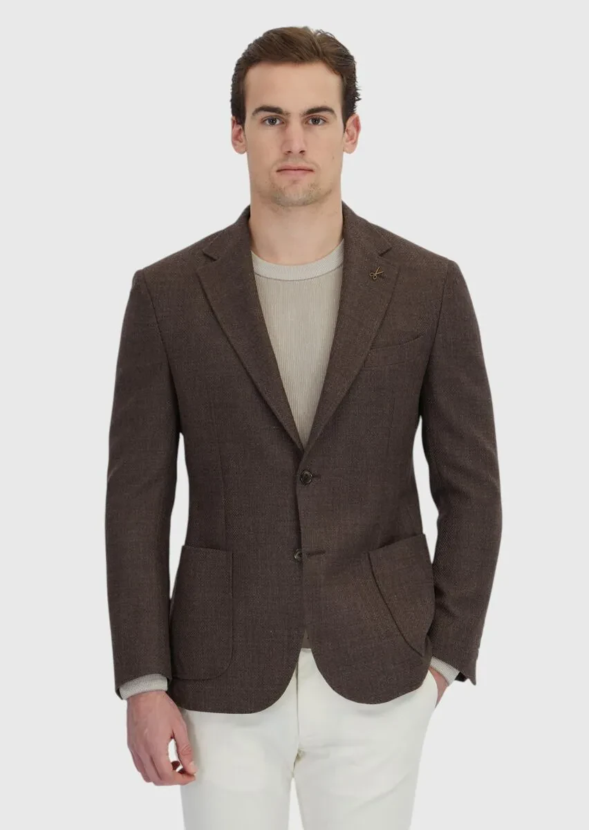 Brown Patterned Zeroweight Slim Fit 100% Wool Jacket - 1