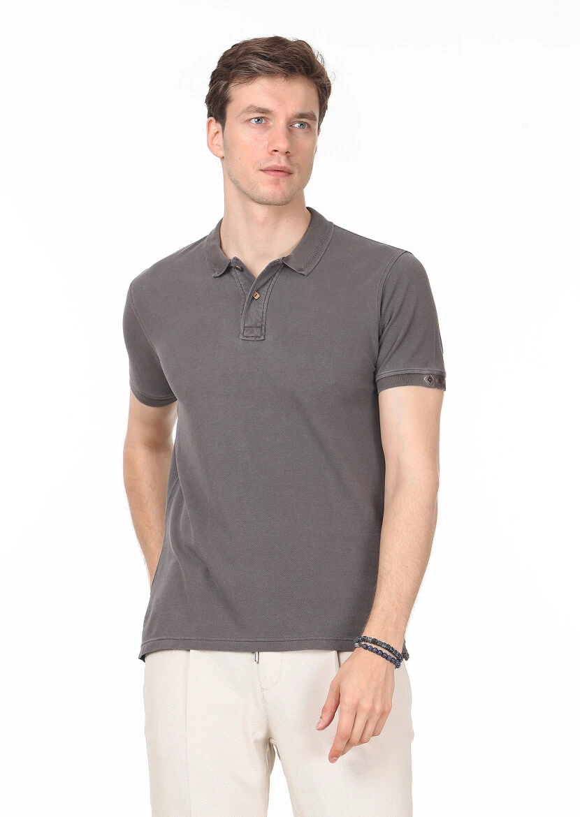 Brown Plain Polo Neck 100% Cotton T-Shirt - 1