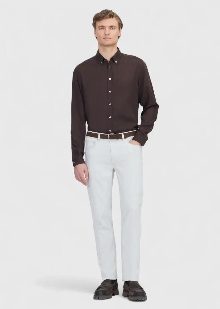 Brown Plain Weaving Casual Shirt - 2