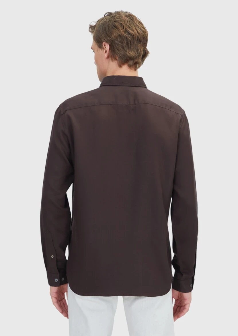 Brown Plain Weaving Casual Shirt - 6