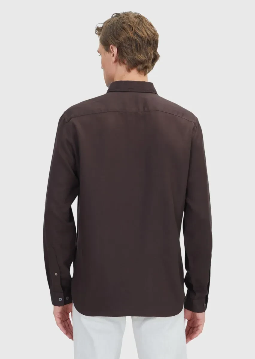 Brown Plain Weaving Casual Shirt - 6