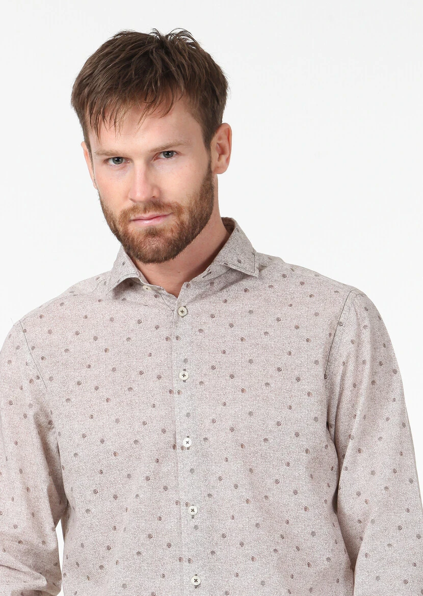 Brown Printed Regular Fit Weaving Casual 100% Cotton Shirt - 3