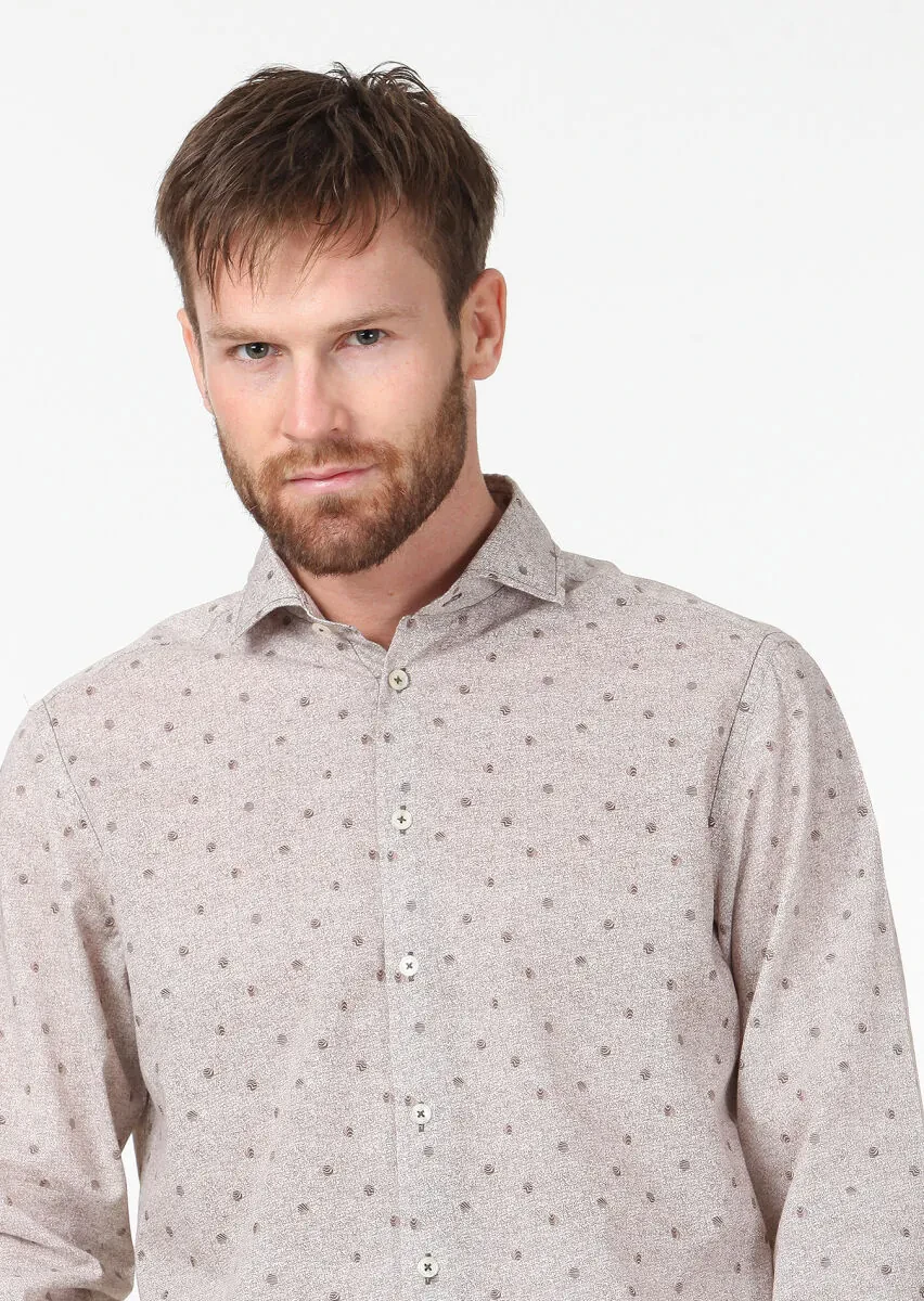 Brown Printed Regular Fit Weaving Casual 100% Cotton Shirt - 3