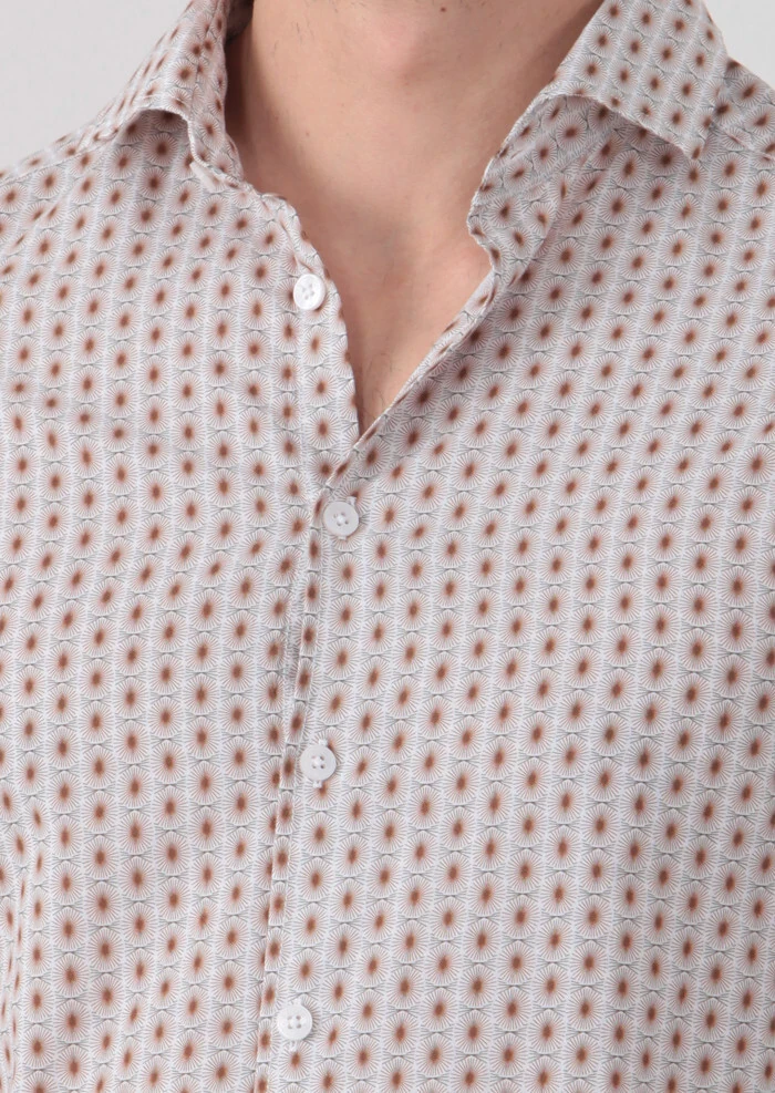 Brown Printed Slim Fit Weaving Casual 100% Cotton Shirt - 4