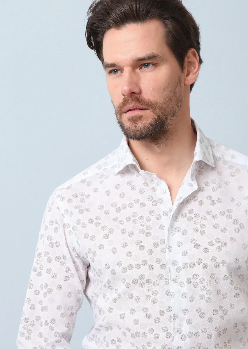 Brown Printed Slim Fit Weaving Casual 100% Cotton Shirt - 1