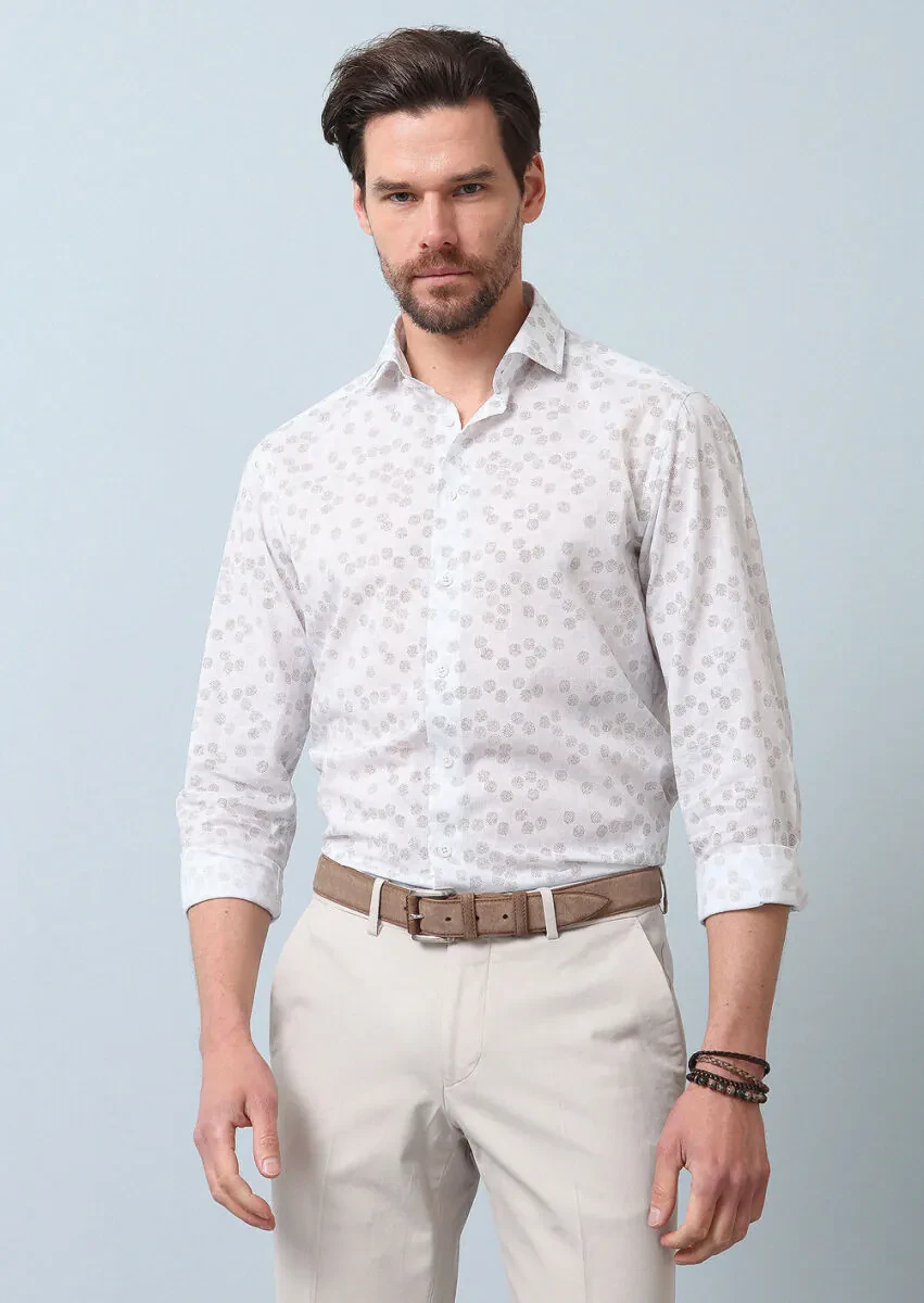 Brown Printed Slim Fit Weaving Casual 100% Cotton Shirt - 3