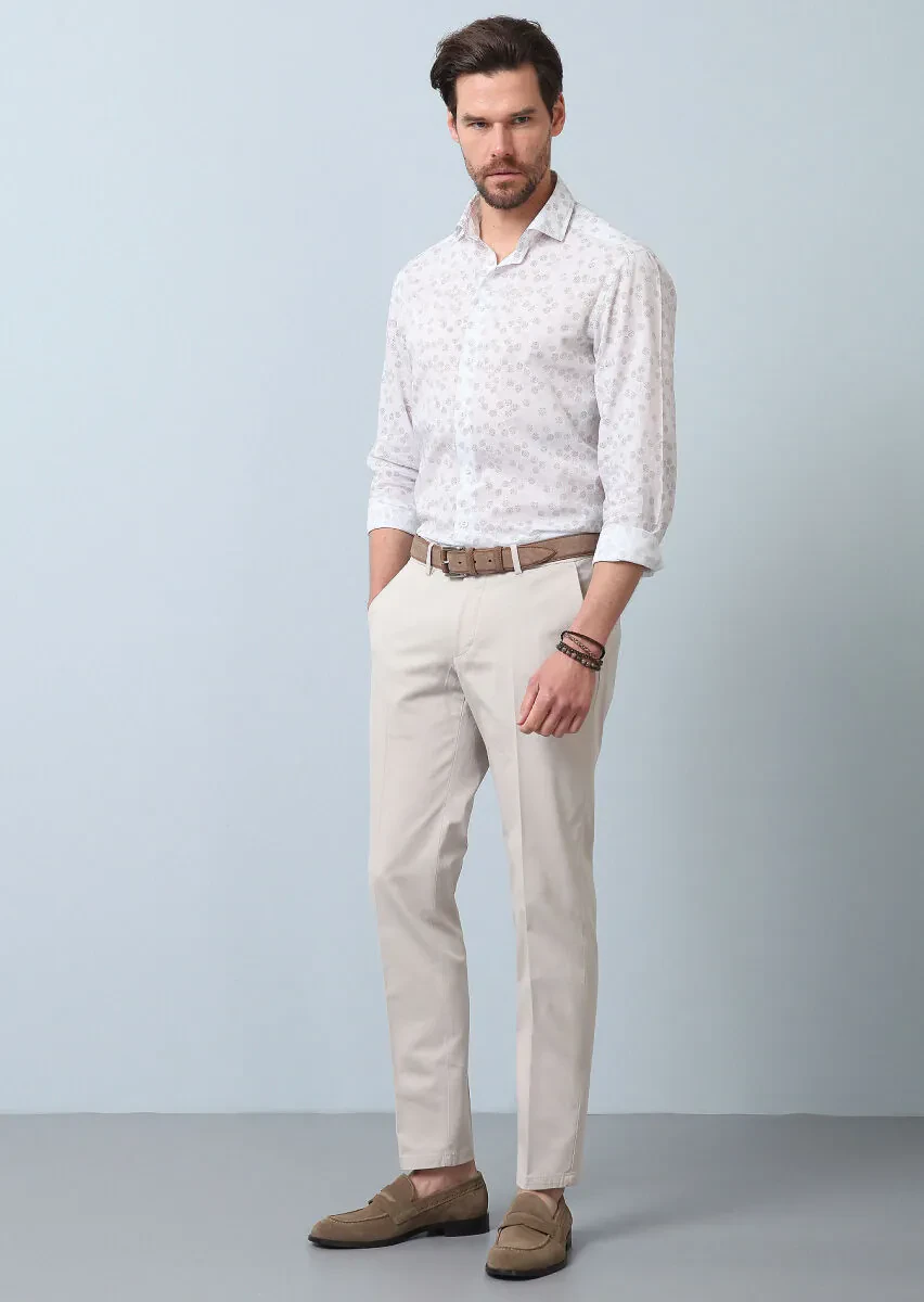 Brown Printed Slim Fit Weaving Casual 100% Cotton Shirt - 4