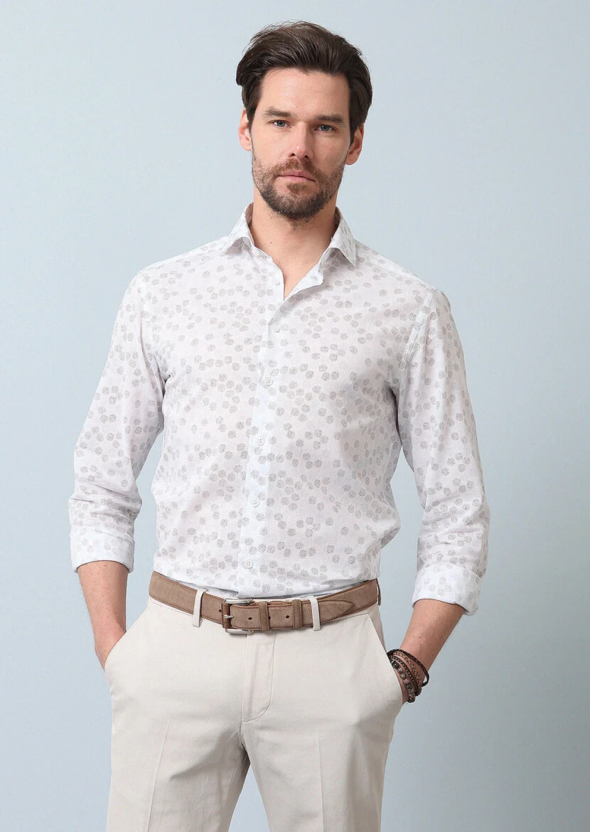 Brown Printed Slim Fit Weaving Casual 100% Cotton Shirt - 5