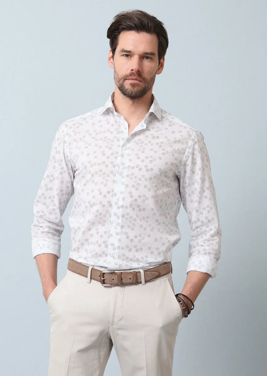 Brown Printed Slim Fit Weaving Casual 100% Cotton Shirt - 5