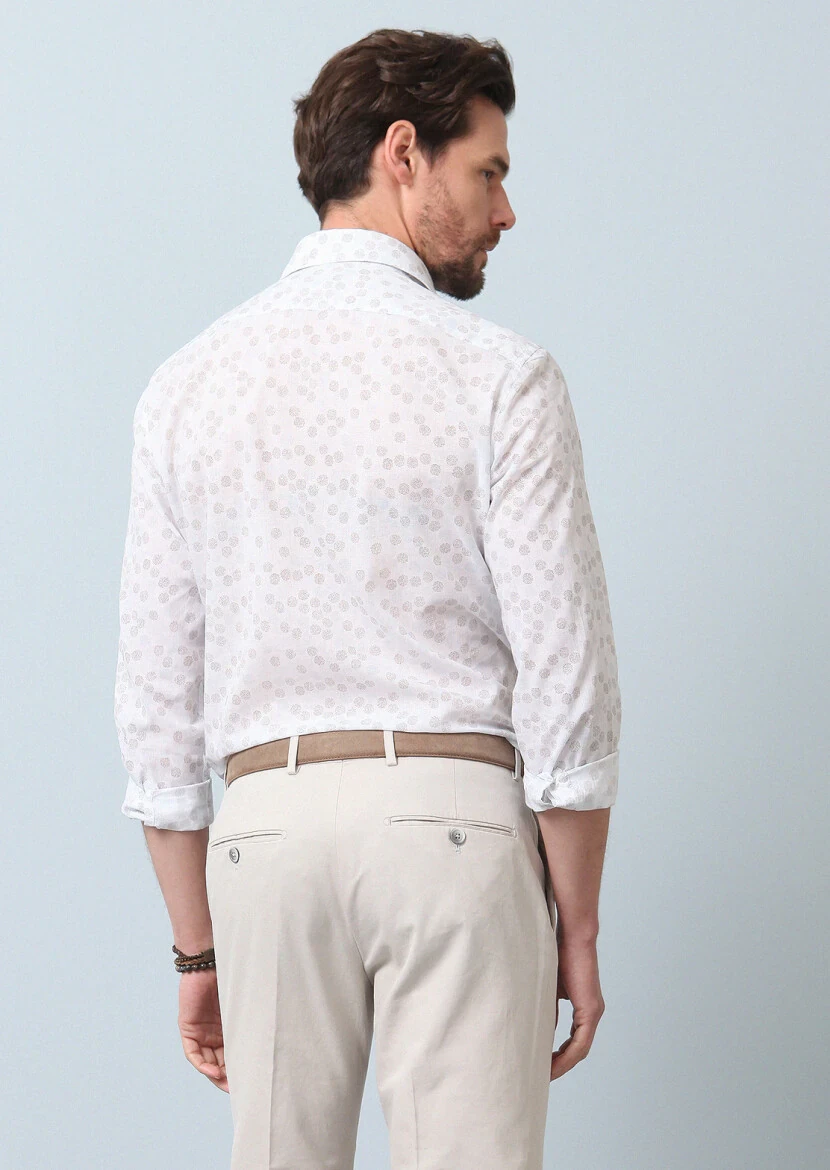 Brown Printed Slim Fit Weaving Casual 100% Cotton Shirt - 6