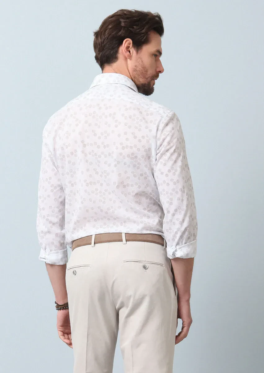 Brown Printed Slim Fit Weaving Casual 100% Cotton Shirt - 6