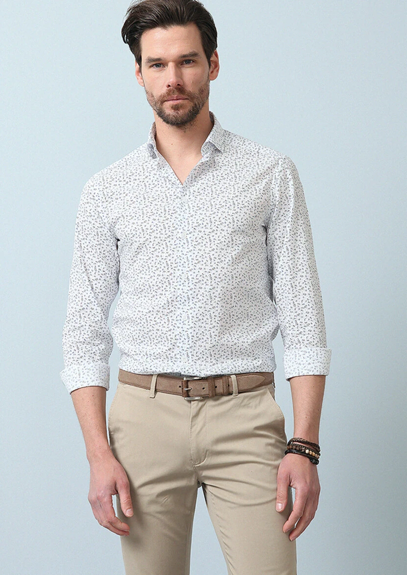 Brown Printed Slim Fit Weaving Casual 100% Cotton Shirt - 1