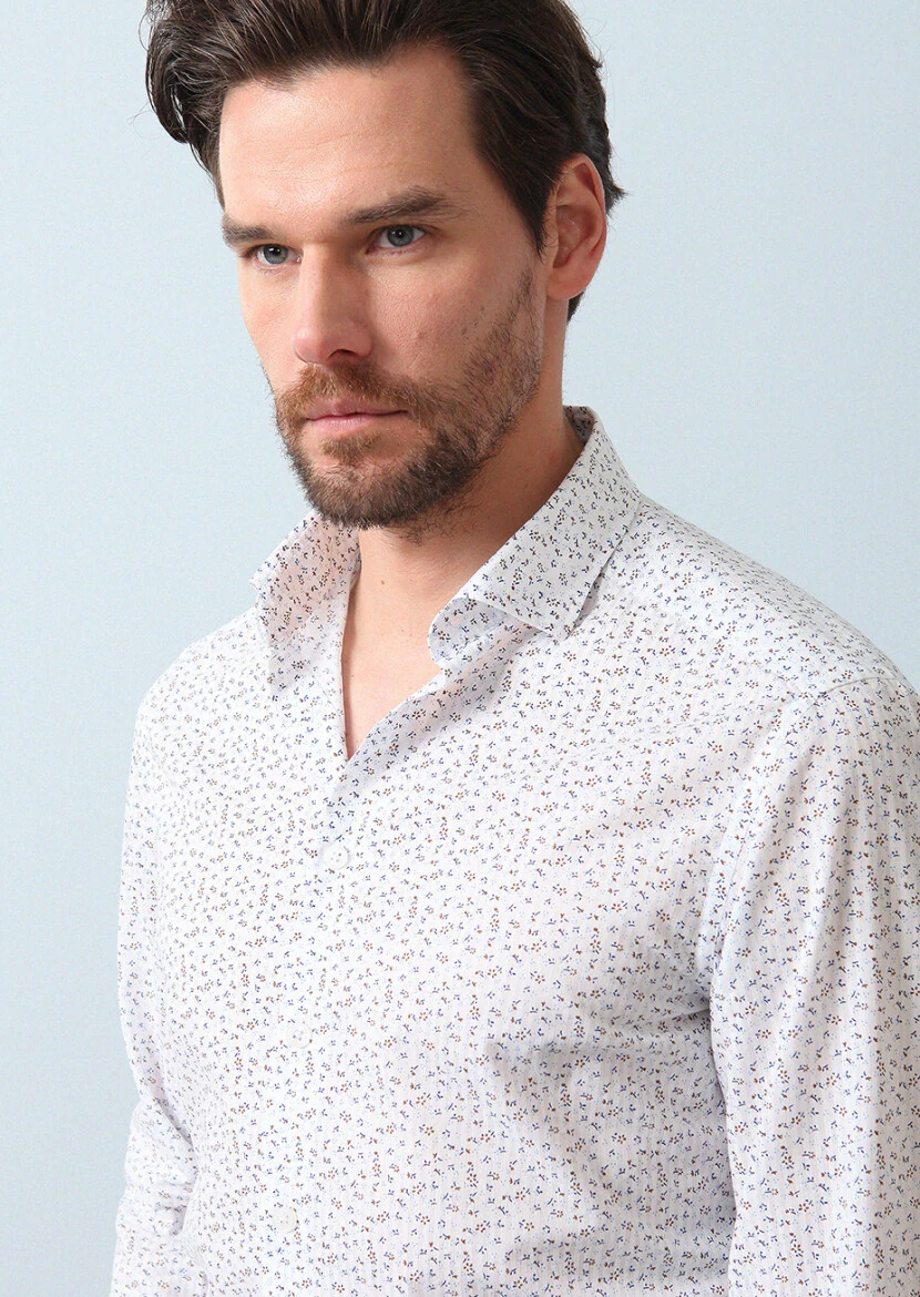 Brown Printed Slim Fit Weaving Casual 100% Cotton Shirt - 5