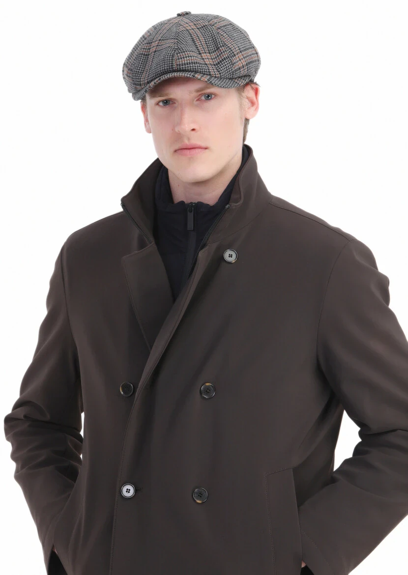 Brown Regular Fit Double Breasted Collar Casual Knitting Coat - 5