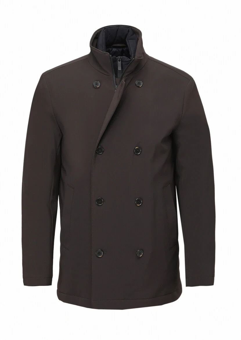 Brown Regular Fit Double Breasted Collar Casual Knitting Coat - 7