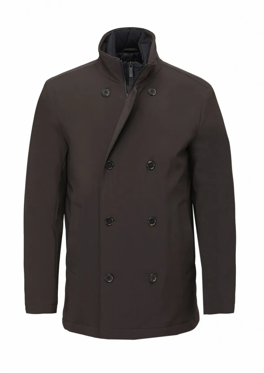 Brown Regular Fit Double Breasted Collar Casual Knitting Coat - 7