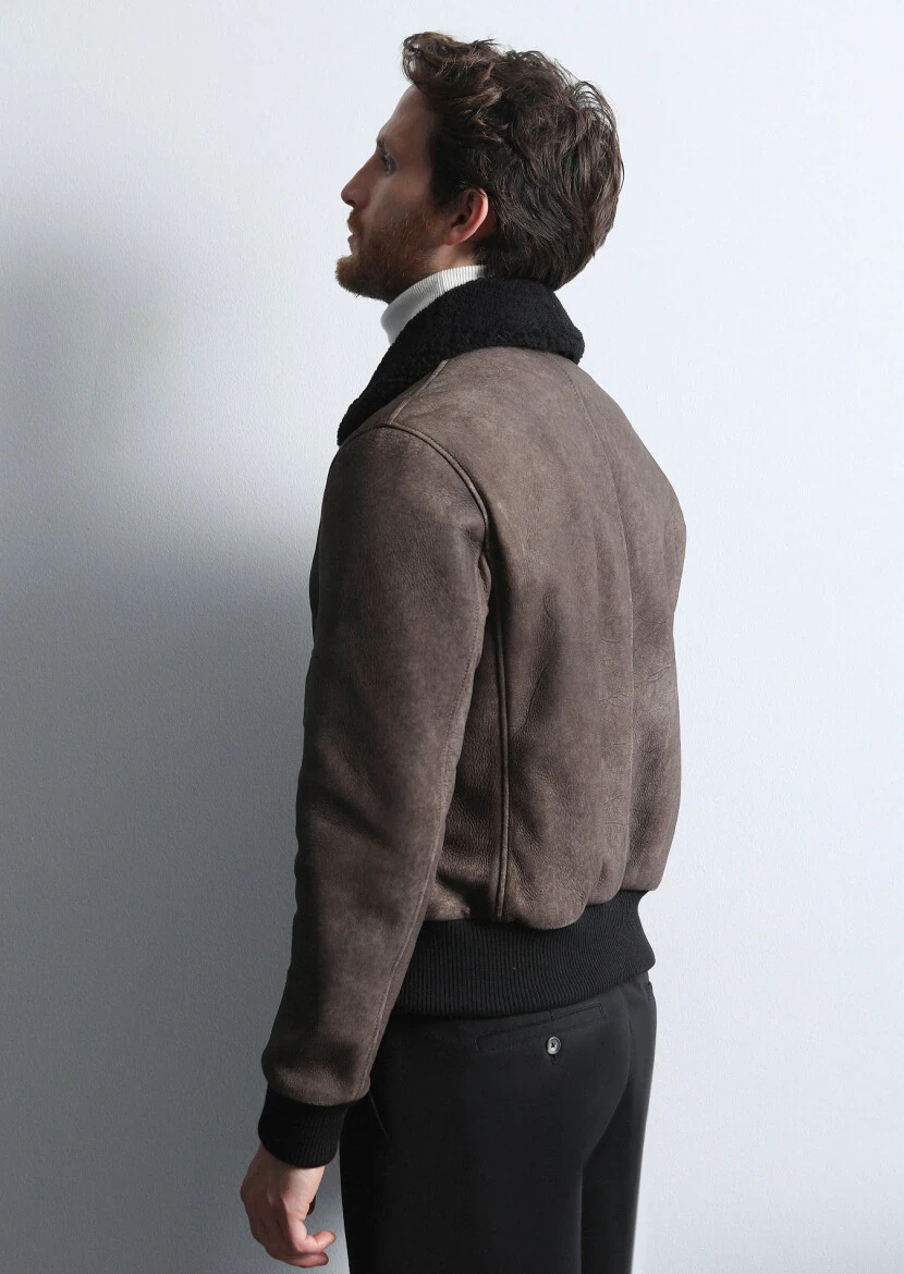 Brown Regular Fit Shirt Collar Casual Leather Leather Coat - 5