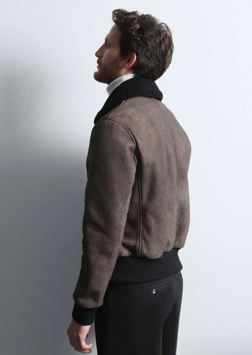 Brown Regular Fit Shirt Collar Casual Leather Leather Coat - 5