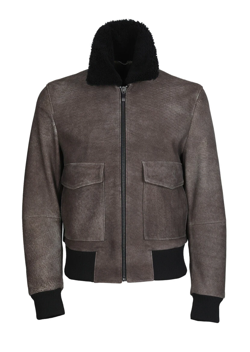 Brown Regular Fit Shirt Collar Casual Leather Leather Coat - 6