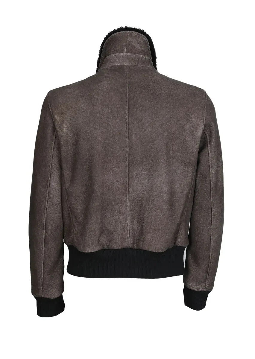 Brown Regular Fit Shirt Collar Casual Leather Leather Coat - 7