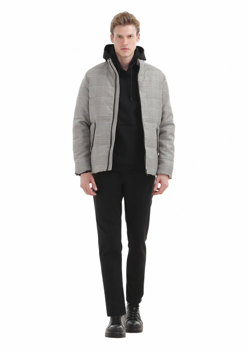 Brown Regular Fit Turtleneck Casual Weaving Coat - 1