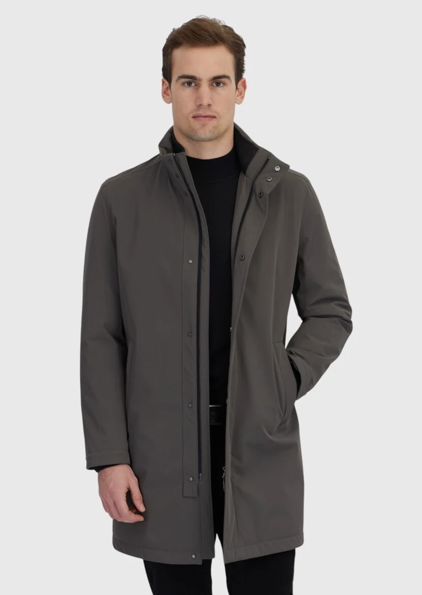 Brown Regular Fit Turtleneck Casual Weaving Coat - RAMSEY