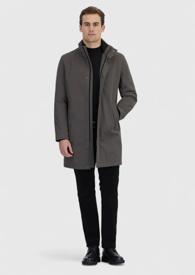 Brown Regular Fit Turtleneck Casual Weaving Coat - RAMSEY